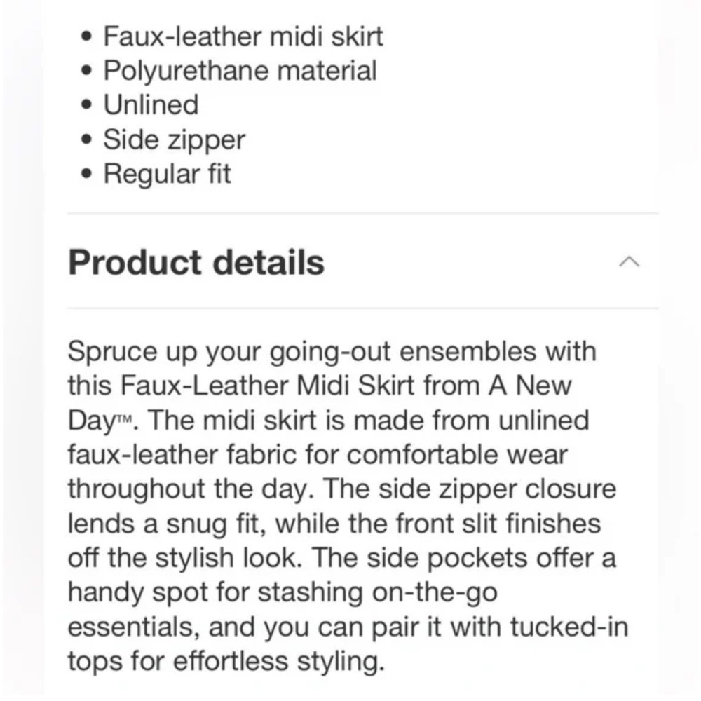 NWT A New Day Faux-Leather Midi Skirt Metallic - Picture 6 of 16